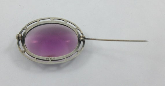 Art Deco Sterling Silver Purple Glass Open Brooch - image 8