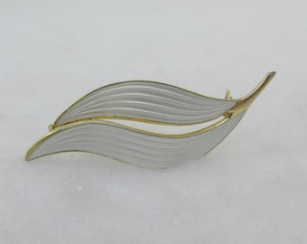 Aksel Holmsen Gold over Silver Sterling White Enamel Leaves Brooch