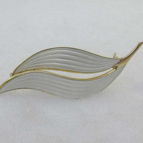 Aksel Holmsen Gold over Silver Sterling White Enamel Leaves Brooch