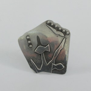 Minimalist Sterling Silver Ocean Floor Fish Brooch- AS IT IS