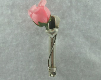 Sterling Silver Heart Vase Lapel Brooch