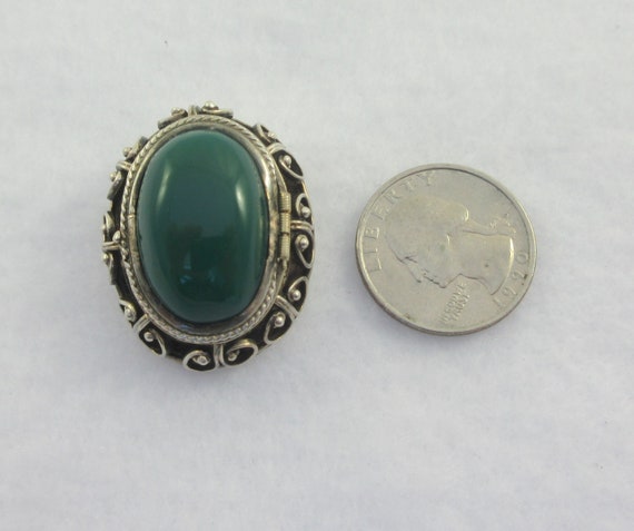 Mexico Sterling Silver Green Glass Locket Brooch - image 2