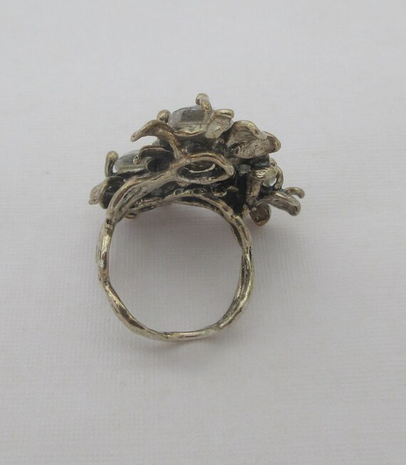 Statement Sterling Silver Three Flower White Rhin… - image 6