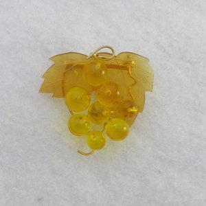 Gold Tone Clear Amber Lucite Grape Leaf Brooch