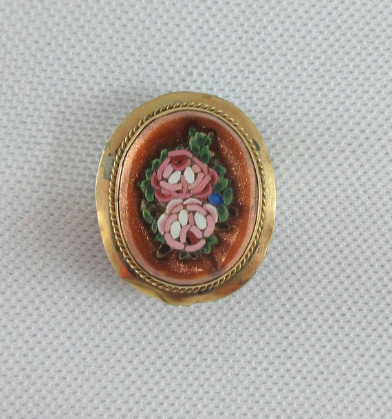 Antique Small Gold Filled Goldstone Floral Micro … - image 5