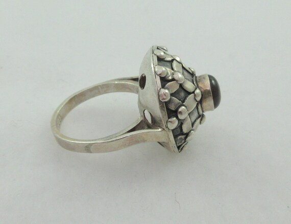 Statement Dome Sterling Silver Garnet Floral Ring… - image 5