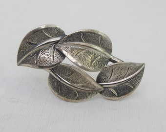 Signed Beau Sterling Silver Textured Leaves Brooch Pin