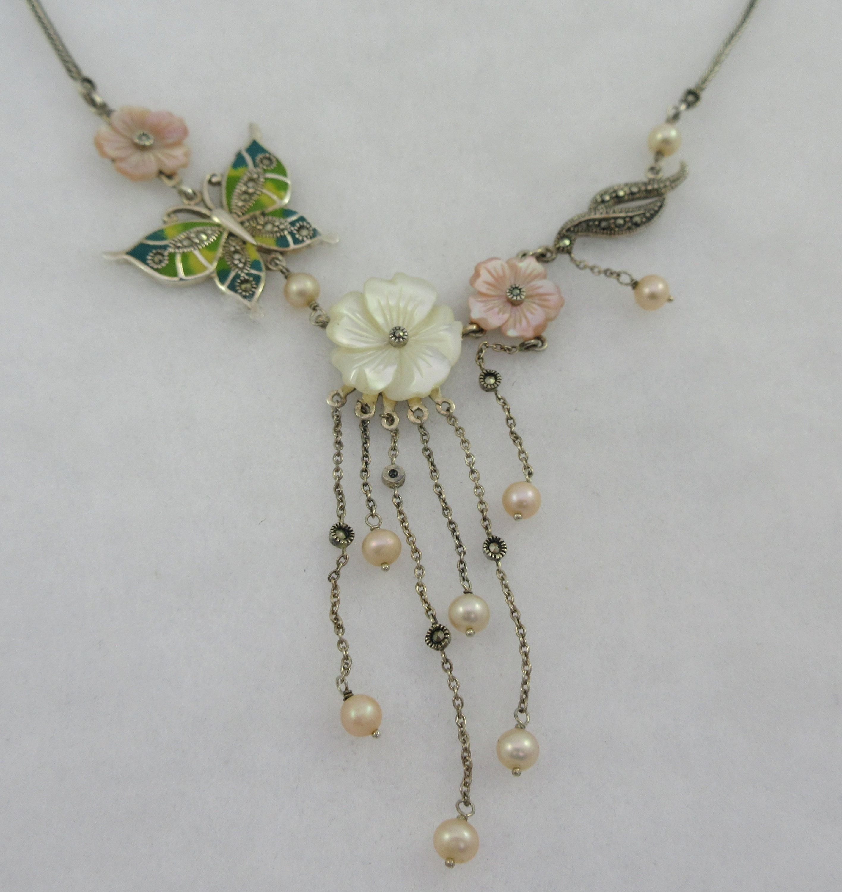 Sterling Silver Marcasite Pink Mother 