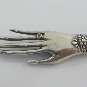 Sterling Silver Figural Hand Pink Spinel Ring Brooch