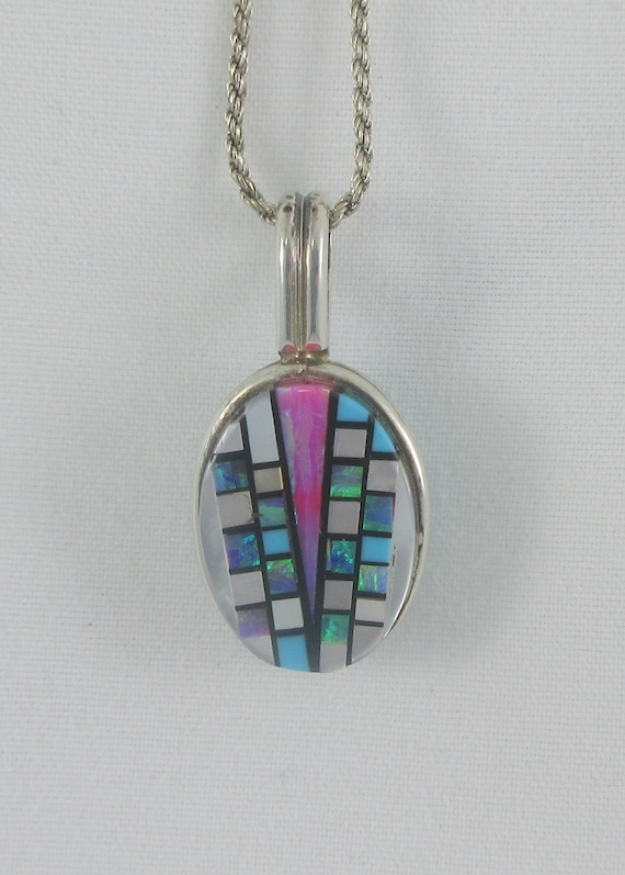 Zuni Sterling Silver Inlay Oval Double Sided Penda