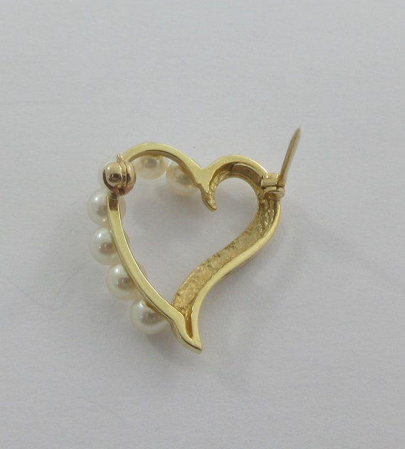 14k Yellow Gold Open Heart Pearls Brooch - image 6