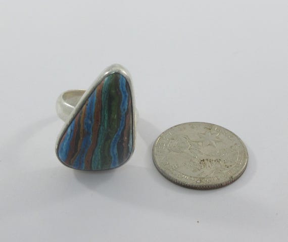Adjustable Sterling Silver Rainbow Calsilica Ring… - image 2