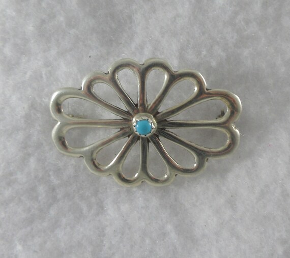 Native American Sterling Silver Turquoise Brooch - image 6