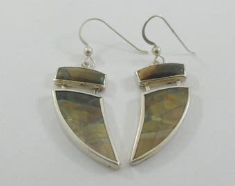 Artisan Made Sterling Silver Brown Jasper Dangle Earrings