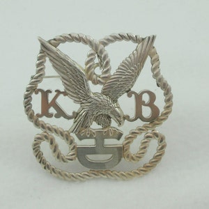 Large Antique Sterling Silver KB Eagle Shield Brooch or Pendant