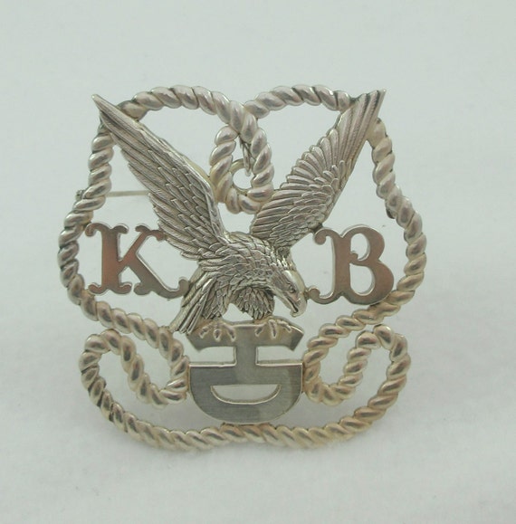 Large Antique Sterling Silver KB Eagle Shield Bro… - image 1
