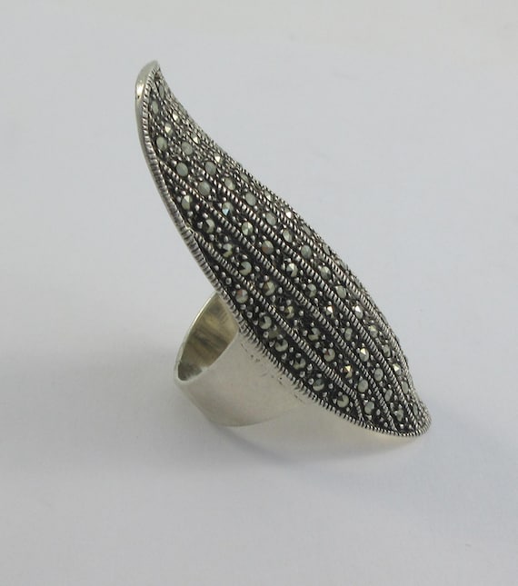Statement Sterling Silver Marcasite Ring- Size 9 - image 6