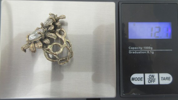 Statement Sterling Silver Three Flower White Rhin… - image 9