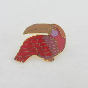Signed Laurel Burch &quot;Toucan&quot; Gold Tone Enameled Brooch or Pendant