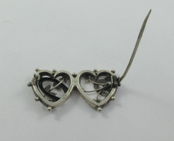 Antique Victorian Sterling Silver Double Heart Fl… - image 6