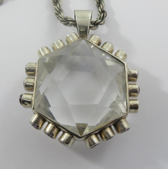 Large Sterling Silver Hexagonal White Quartz Amet… - image 6