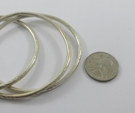 Sterling Silver Etched Interlaced Triple Bangle B… - image 2