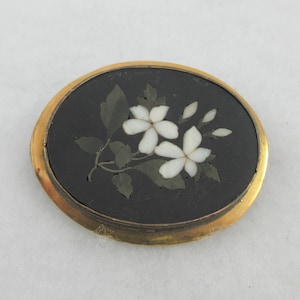 Antique 14k Yellow Gold Floral Pietra Dura Mosaic Brooch- As it is