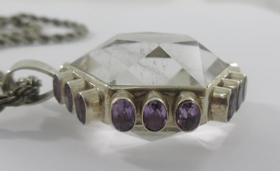 Large Sterling Silver Hexagonal White Quartz Amet… - image 7