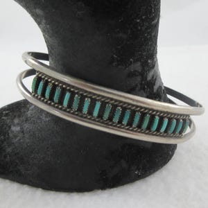 Sterling Silver Turquoise Needlepoint Open Sides Bracelet Cuff