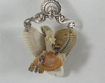 Artisan Made Sterling Silver Real Shell Brooch or Pendant