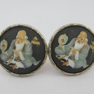Large Toshikane Japan Gold Tone Fortune God Fukurokuju Cuff Links- As it is
