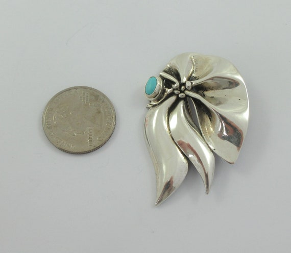 Artisan Made Sterling Silver Stylized  Leaf Turqu… - image 2