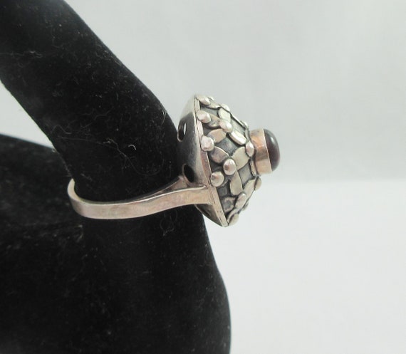 Statement Dome Sterling Silver Garnet Floral Ring… - image 3