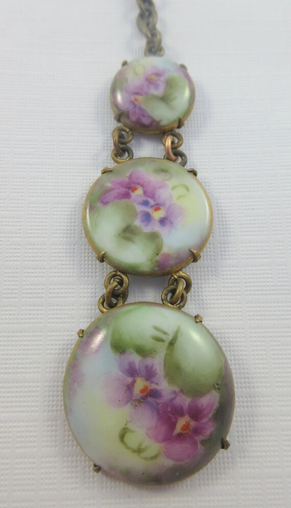 Victorian Hand Painted Porcelain Watch Fob or Cha… - image 3