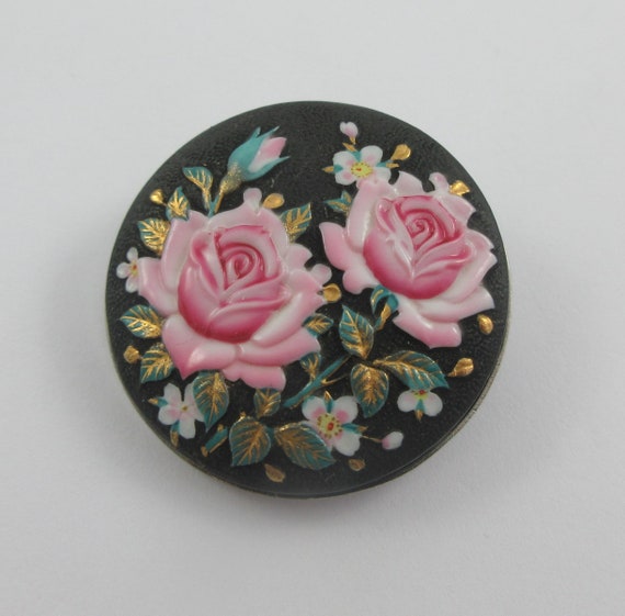 Japan Toshikane Hand Painted Pink Roses Porcelain… - image 1