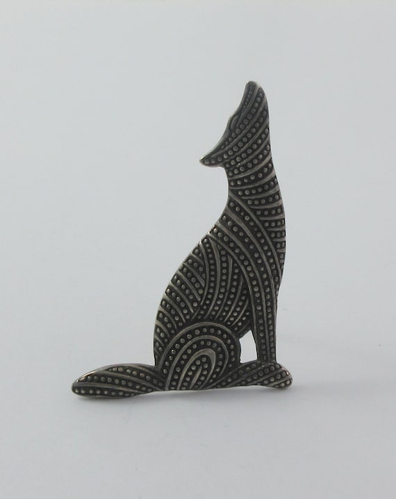 Sterling Silver Stylized Patterned Wolf Brooch or… - image 1