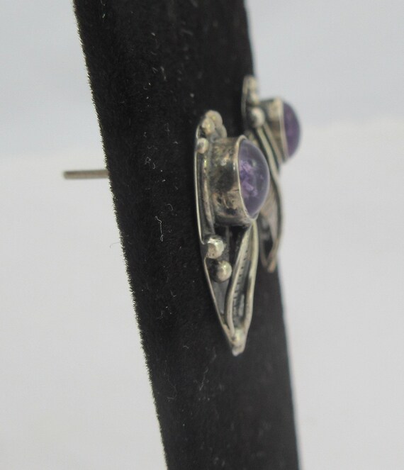 Sterling Silver Amethyst Leaves Stud Earrings - image 3