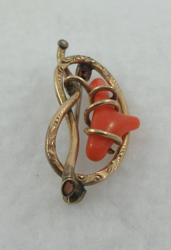 Antique Victorian 10k Gold Coral Love Knot Branch… - image 4