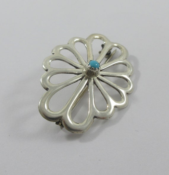 Native American Sterling Silver Turquoise Brooch - image 3