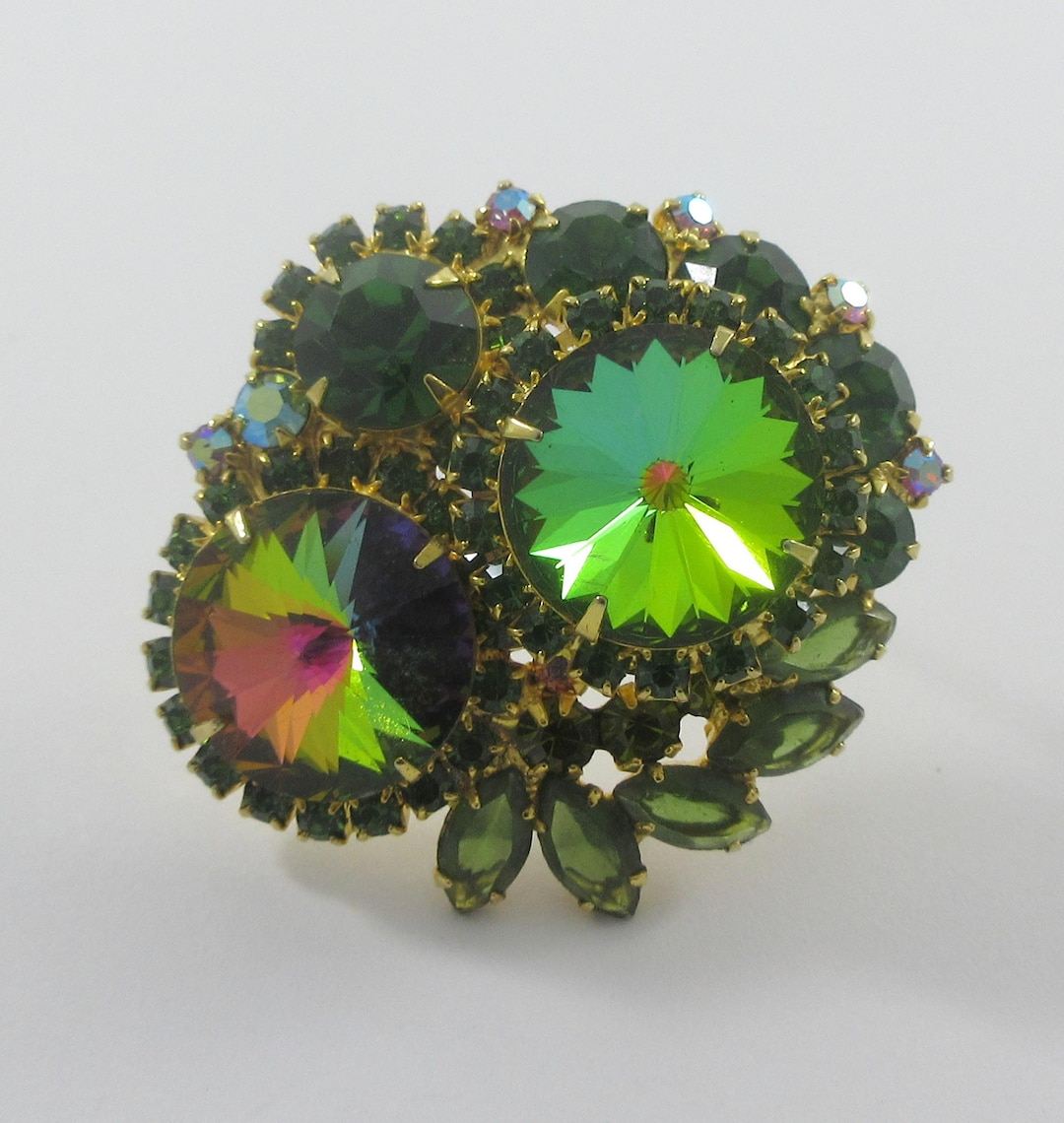 D&E Aka Juliana Green Watermelon Rivoli Rhinestone Brooch - Etsy