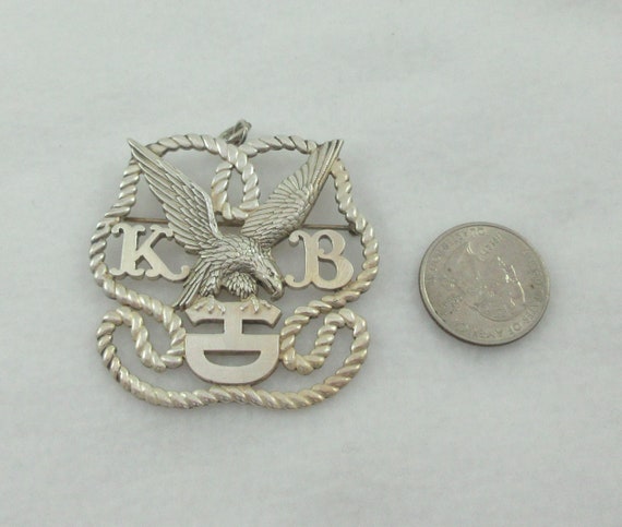 Large Antique Sterling Silver KB Eagle Shield Bro… - image 2