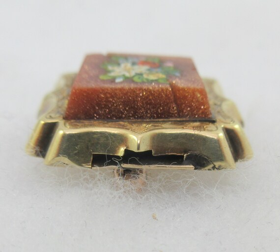 Antique Small 10k Gold Goldstone Floral Micro Mos… - image 5