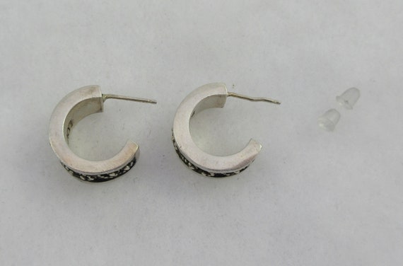 Signed Lois Hill Sterling Silver Ornate Hoop Studs - image 5