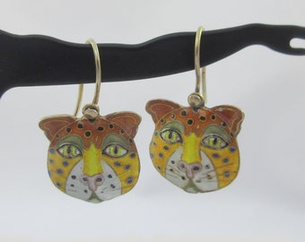 Early Laurel Burch Gold Over Sterling Silver Enameled Leopard Cat