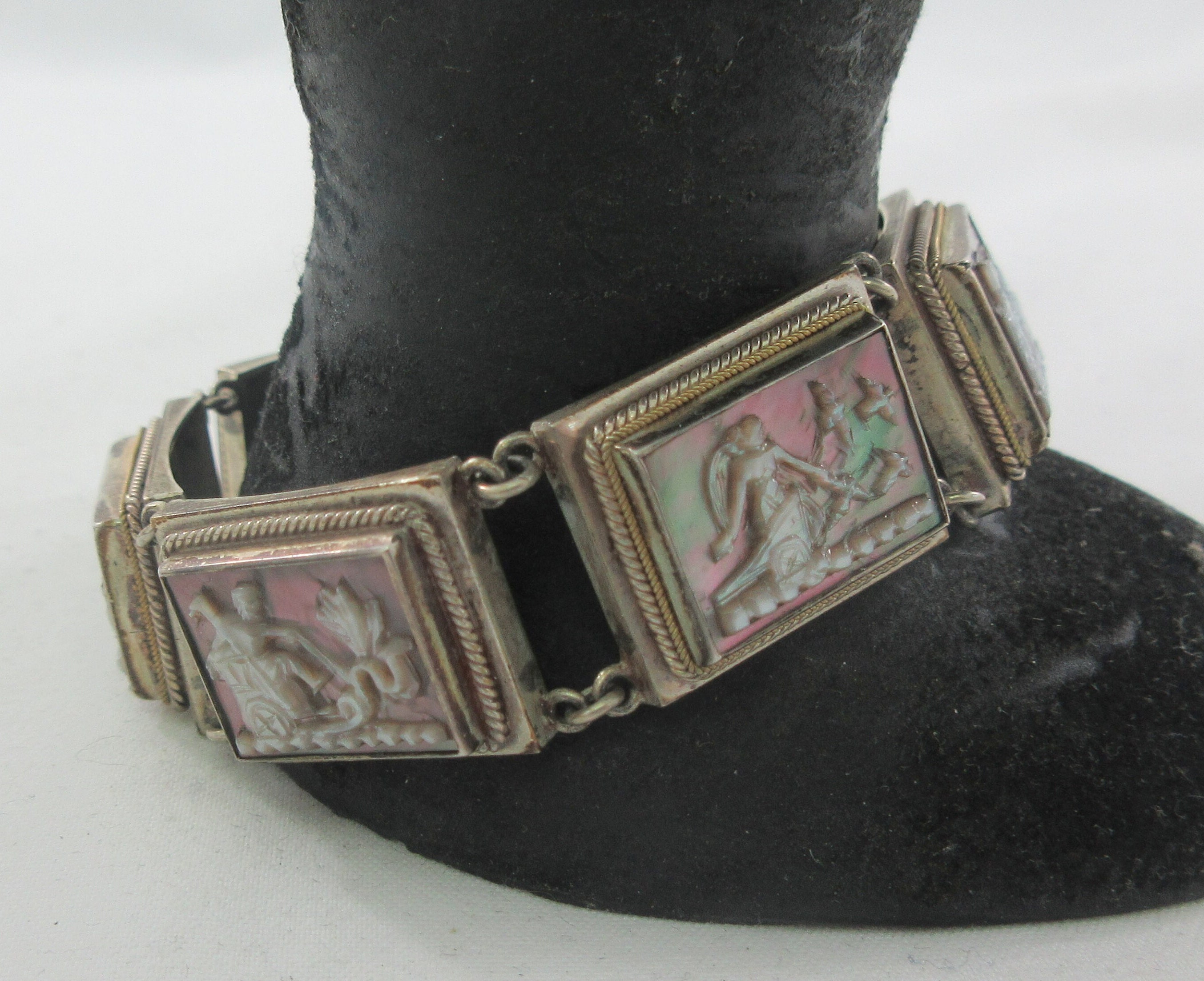 Bracciale Argento 925 Con Conchiglia Abalone - Fatto A Mano, Regolabile 7-8 Pollici, India