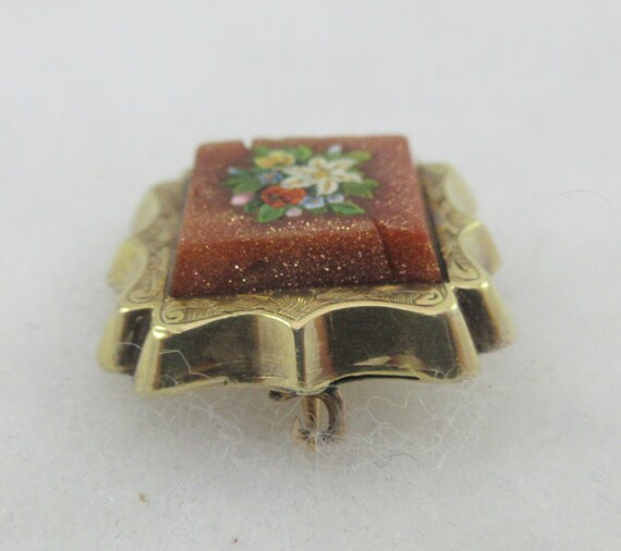 Antique Small 10k Gold Goldstone Floral Micro Mos… - image 4