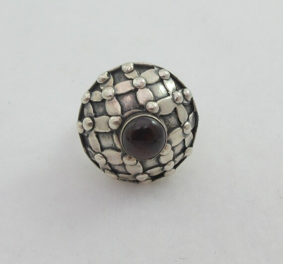 Statement Dome Sterling Silver Garnet Floral Ring… - image 4
