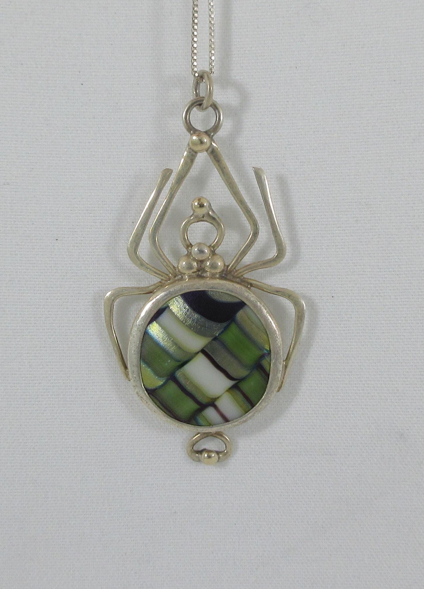 1978 Orient and Flume Sterling Silver Glass Spider Pendant W