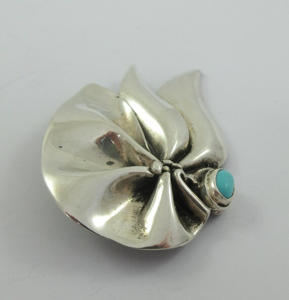 Artisan Made Sterling Silver Stylized  Leaf Turqu… - image 3