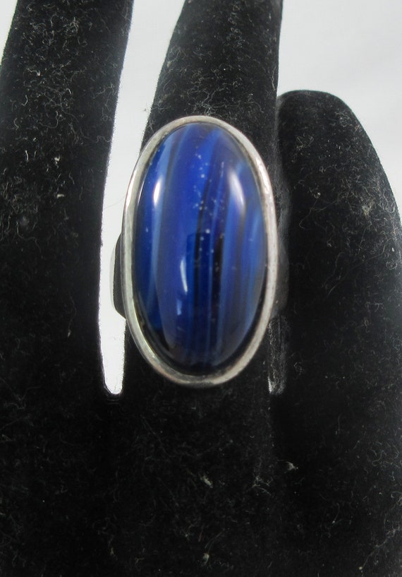 Adjustable Sterling Silver Blue Glass Ring- size 6 - image 3